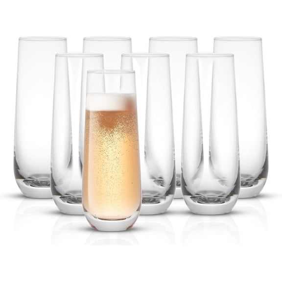 Milo Stemless Champagne Flutes Set of 8 Crystal Glasses. 9.5oz Prosecco Wine Flute, Mimosa Glasses, Cocktail Glass Set, Water Highball Glass, Bar Glassware
