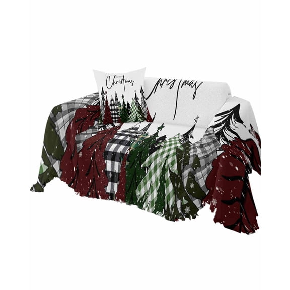 Christmas Tree Sofa Couch Covers for Dogs, Washable Sectional Couch Slipcovers for Loveseat with Tassels, Xmas Tree Watercolor Snowflake Non Slip Sofa Throw Cover Blanket L 71''x102''