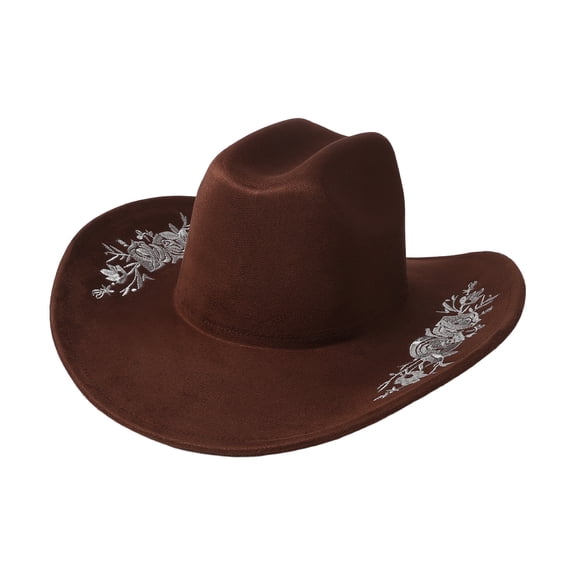 Avaner Women's Embroidered Cowboy Hat: Silver Floral Decor Wide Brim Western Sun Hat with Lanyard for Parties & Daily Wear