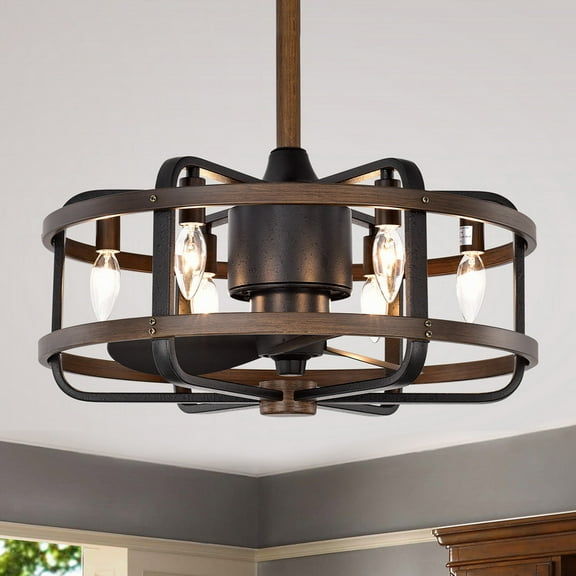 Warehouse of Tiffany CFL-8477S/IGW Axel 20 in. 6-Light Indoor Brown Finish Remote Controlled Fandelier Ceiling Fan with Light Kit