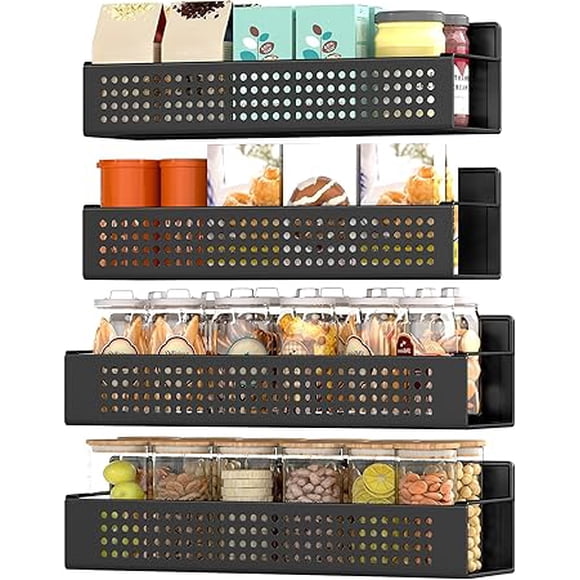 SONGMICS Especiero Magnético, Juego de 4, 2 Estantes Grandes y 2 Pequeños, sin Taladrar, para Cocina, Frigorífico, Negro Tinta