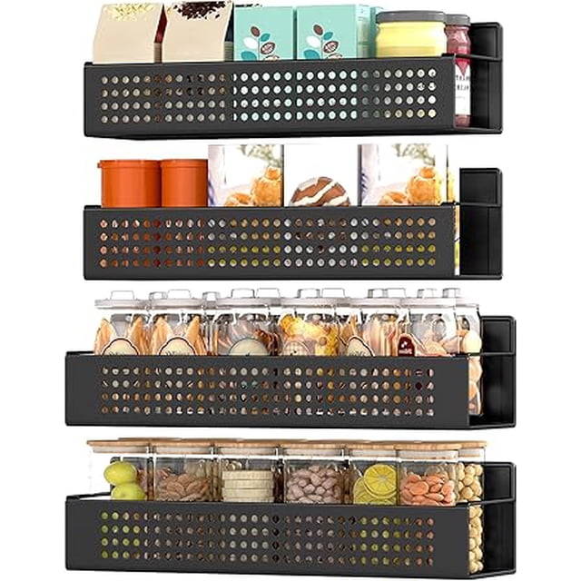 SONGMICS Especiero Magnético, Juego de 4, 2 Estantes Grandes y 2 Pequeños, sin Taladrar, para Cocina, Frigorífico, Negro Tinta