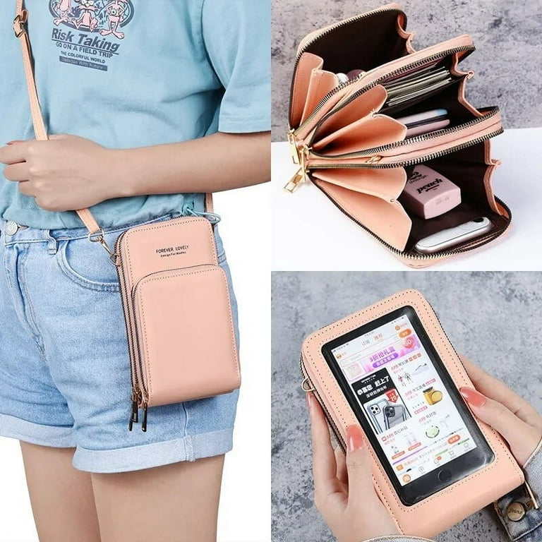 Tri-Pocket Touch Screen Cell Phone Crossbody Phone Bag Wallet