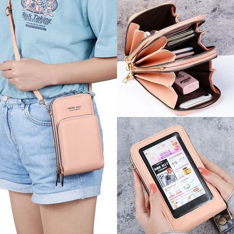 Tri-Pocket Touch Screen Cell Phone Crossbody Phone Bag Wallet