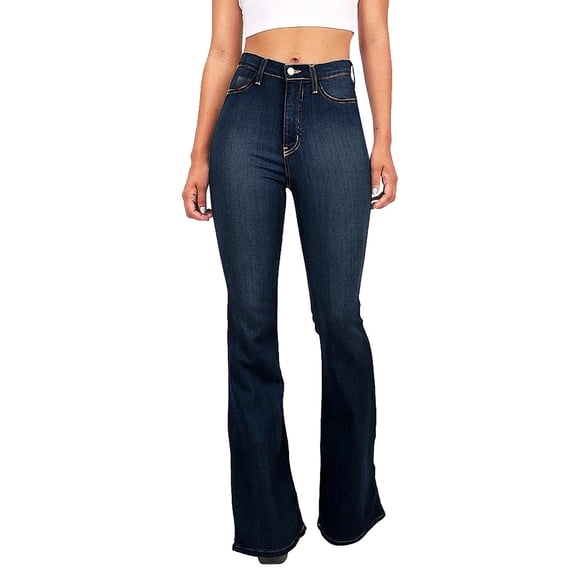 Frostluinai Boot Cut Jeans for Woman High Waist Stretchy Denim Pants Plus Size Distressed Bell Bottoms Jeans Pants Lounge Jeans with Pocket