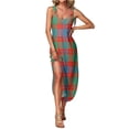 thumbnail image 5 of Sleeveless Plaid Print Casual Midi Dress for Women with V Neck and Adjustable Straps Loose Fit Summer Sundress Light Green B XL, 5 of 5