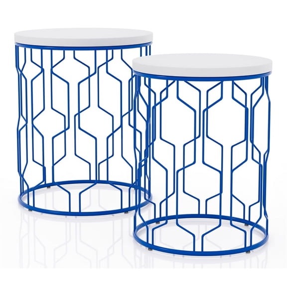 Furniture of America Vereira Metal 2-Piece Nesting Table in Blue and White