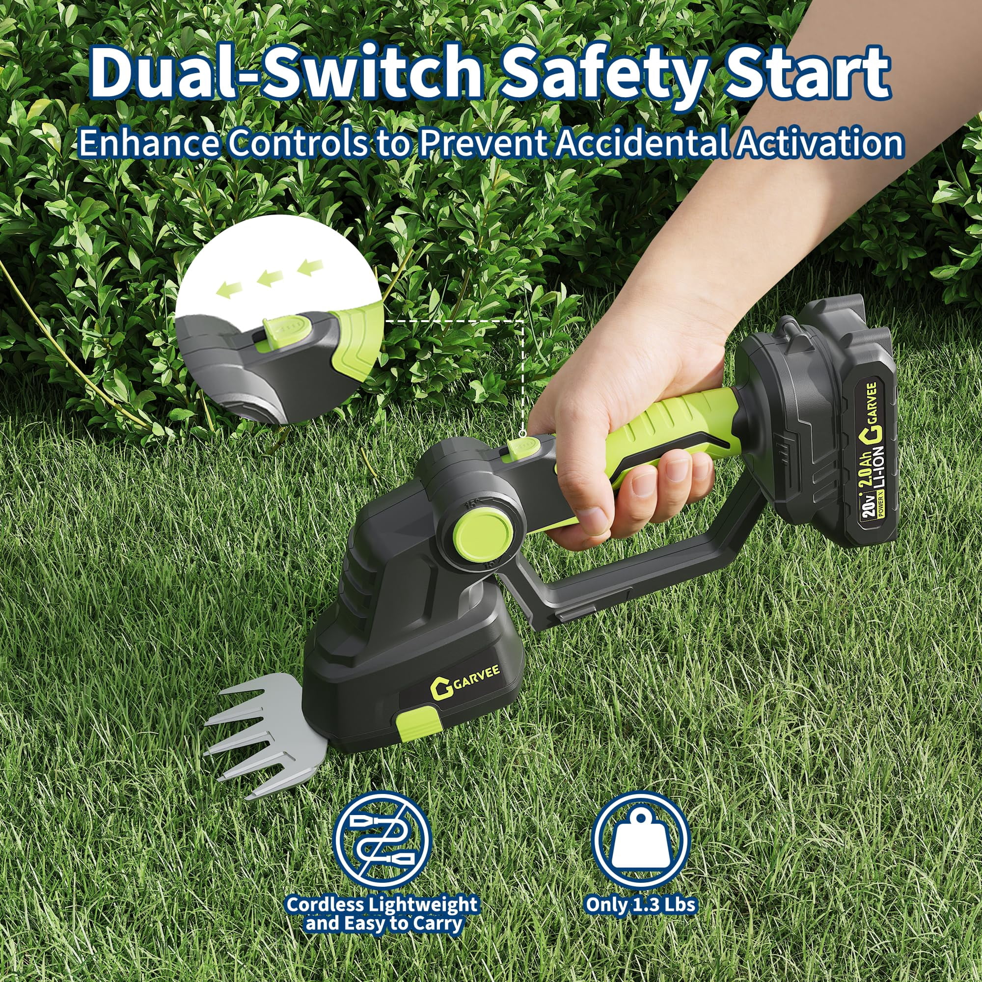 20V Cordless 2-in-1 Hedge Trimmer & Weeding Tool – Dual Blade System – Lightweight, Adjustable, Ideal for Shrubs, Hedges & Garden Edging