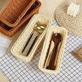 thumbnail image 4 of Plastic Rattan Woven Basket Spoon Fork Knife Chopsticks Storage Tableware Organizer Kitchen Cutlery Drain Holder B, 4 of 5