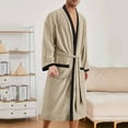 thumbnail image 5 of Mens Robes Long Sleeve Open Front Pajamas Bathrobes with Pockets and Belt Casual Color Block Soft Long-Length Sleepwear Homewear Bath Robe, 5 of 8