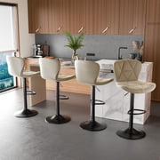 Hawsaiy Modern Bar Stools Set of 4, Adjustable Faux Leather Upholstered Swivel Bar Stools, Counter Height Bar Chairs with Back for Kitchen Island, Khaki