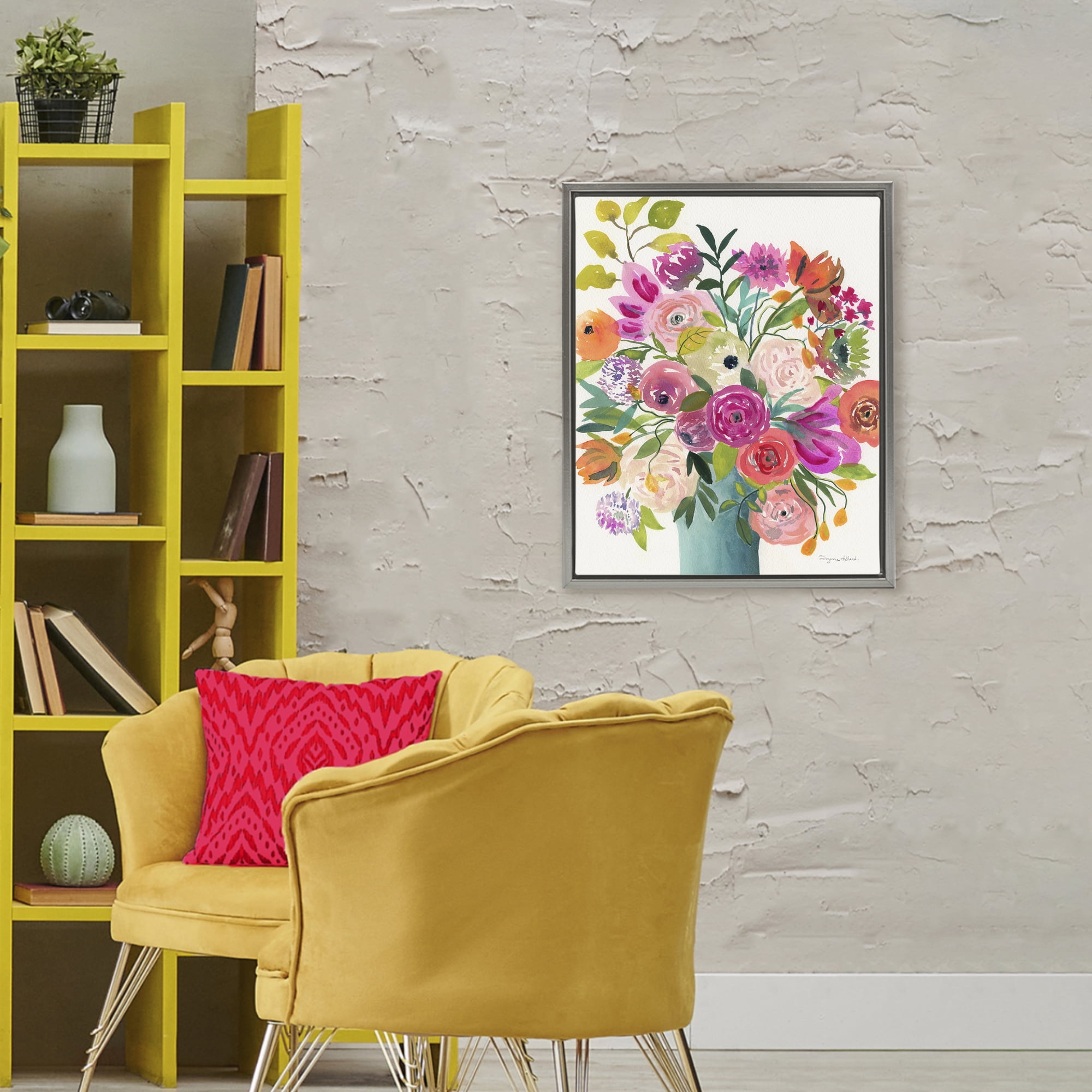 Stupell Industries Jewel Of Summer Bouquet Gray Framed Floater Canvas Wall Art, design by Suzanne Allard