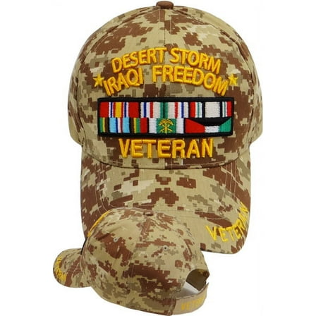 US Military Desert Storm Iraqi Freedom Veteran Ribbon Desert Camouflage Adjustable Baseball Hat Cap