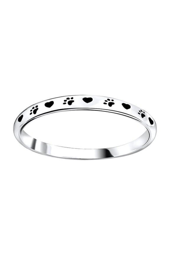 925 Sterling Silver Cute Dog Love Heart Paw Print Stackable Band Ring Lovely Animal Jewelry