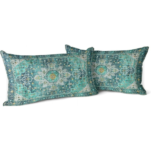 Green Boho Throw Pillow Covers Set of 2 Monaco Rug Carpet Double Sided Pattern Cotton Soft Pillow Case Cushion Cover Pillowcase for Garden Couch Sofa Bed Decorative 12x20 inch