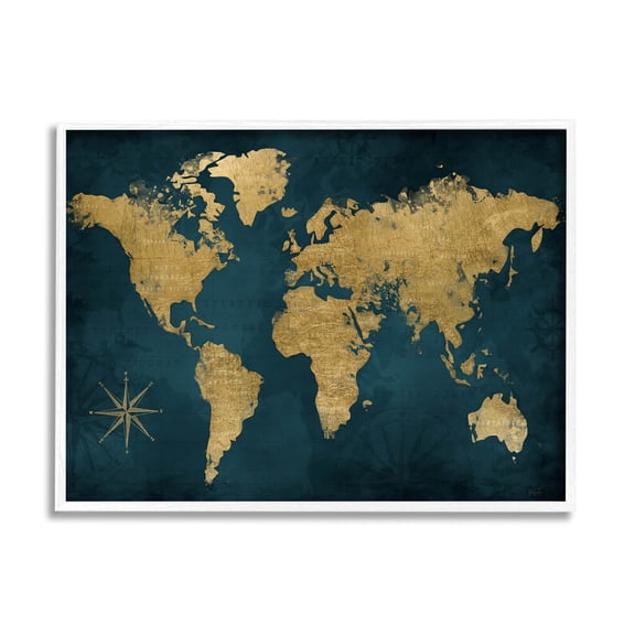 Stupell Industries Blue Compass Pattern Map Graphic Art White Framed Art Print Wall Art, Design by Natalie Carpentieri