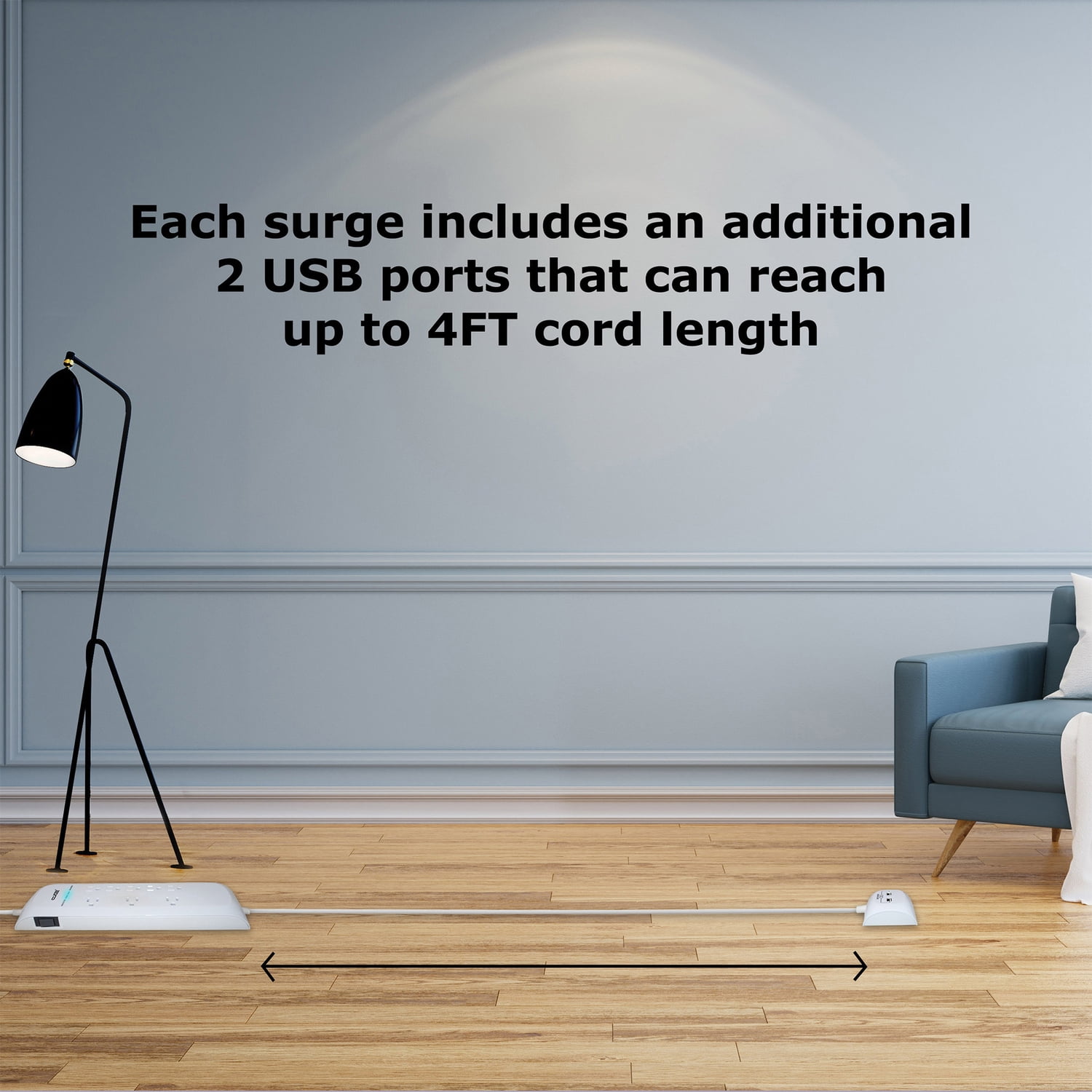 Digital Energy 8-AC Outlet and 2-USB Port 4,200-Joules Surge Protector Power Strip, 25-Ft. Cord with Flat Plug, DEE1-1109