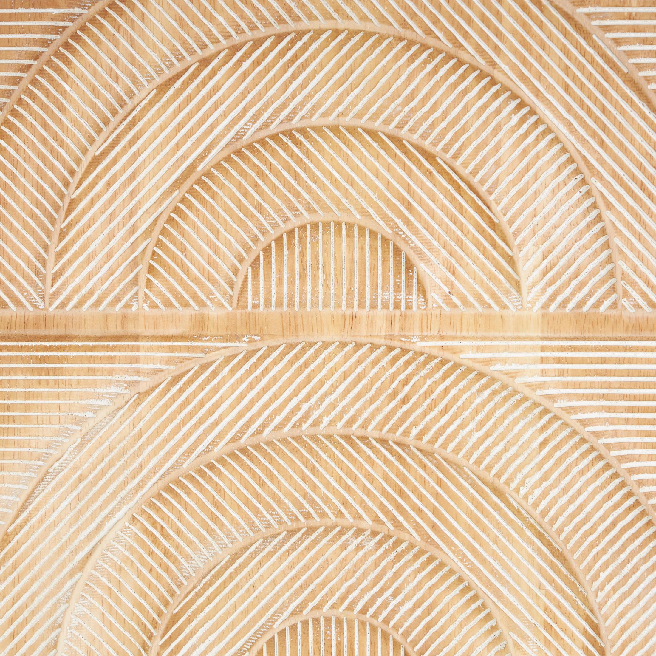 DecMode Light Brown Wood Carved Panel Arch Geometric Wall Decor with White Linear Markings (2 Count)