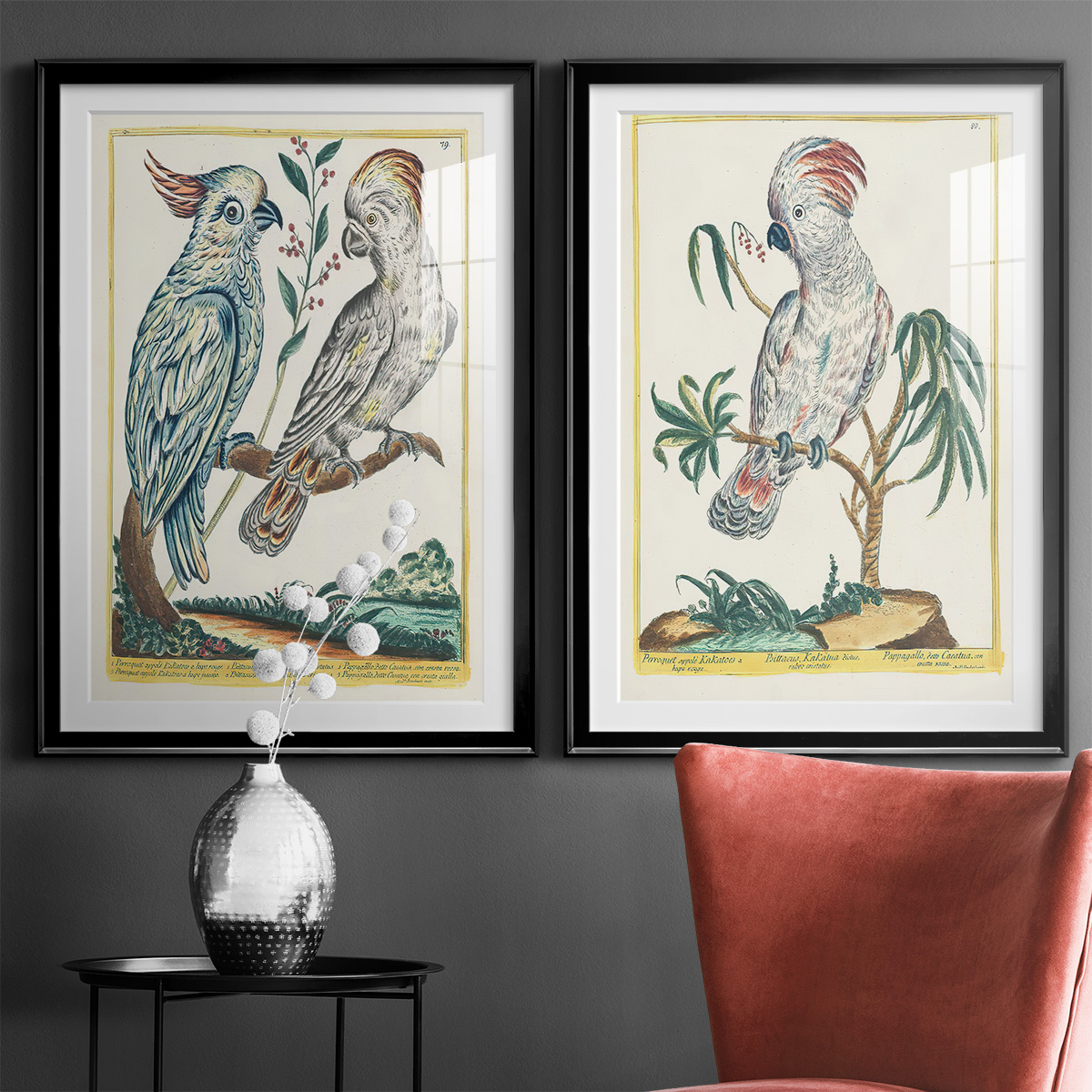 Wexford Home Pastel Birds I Premium Framed Print, 18.5" x 24.5" - Ready to Hang, Black (Set of 2)