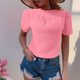thumbnail image 2 of Blusas de Manga Corta para las Mujeres de la Moda Color Sólido Botón de Verano con Cuello Redondo, Poliéster, 2 of 7