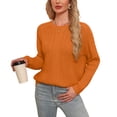 thumbnail image 3 of Asklazy Women Pullovers Sweater Soft Fisherman Cable Long Sleeve Crewneck Sweater,Halloween,Orange,M, 3 of 10