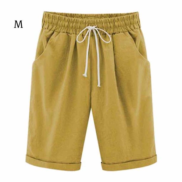 Qarigey Pantalones cortos Cintura elástica Pantalones cortos sueltos Pantalones Cintura elástica Sueltos Trajes de verano para mujer Prendas para la parte inferior del cuerpo Amarillo M Qarigey AP002089-81