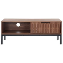 SAFAVIEH Lylia 1 Door Media Stand, Walnut/Black Legs/Black Handle (46.9 in. W x 15.4 in. D x 18.7 in. H)