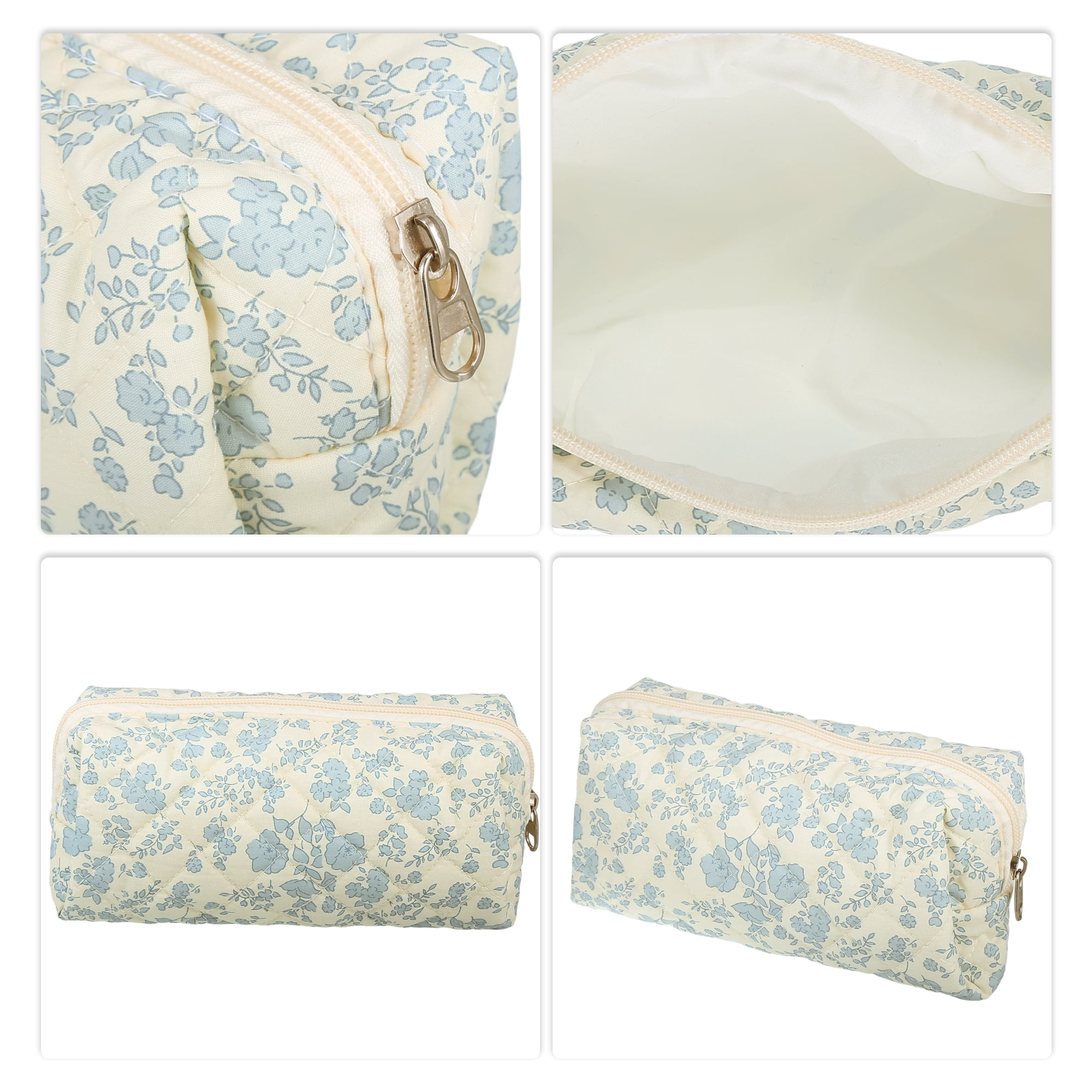 Unique Bargains 1 Pc Durable Small Quilted Makeup Bag White Blue