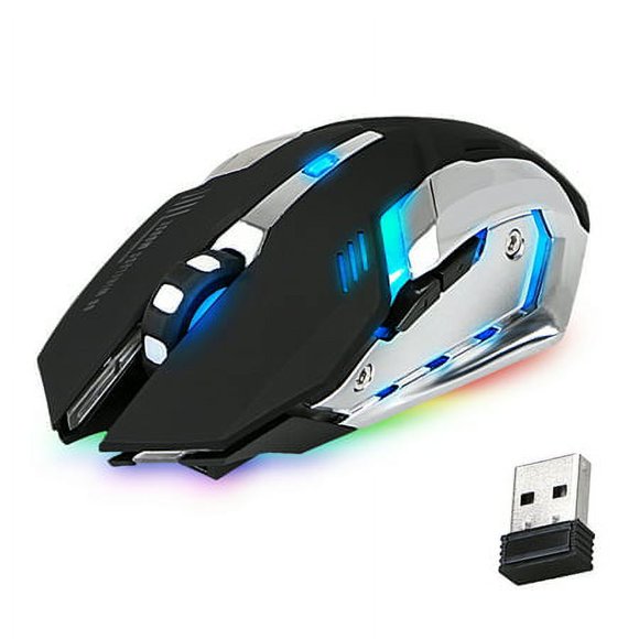 APPIE Wireless Gaming Mouse Rechargeable USB 2.4G Computer Mouse with 7 Colorful LED Lights, 4 Adjustable DPI, Silent Click, Ergonomic Optical Mice for PC Laptop Desktop Windows Mac