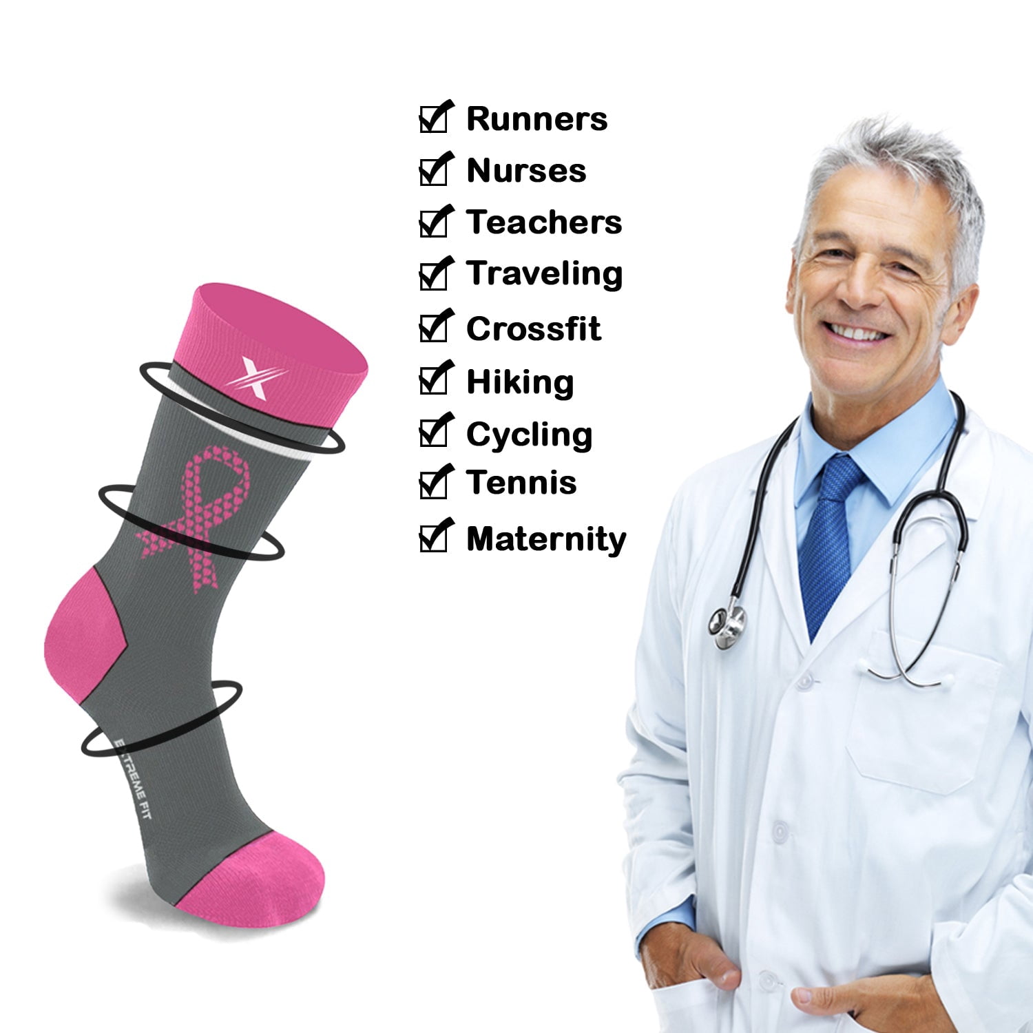 Cancer Awareness Compression Socks - Crew Socks for Running - 6 Pair