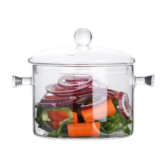 Heat-resistant glass pot with lid, cooking glass cooking pot transparent pot with two handles, stovetop cooking pot noodle bowls for kitchen and restaurant soup milk porridge