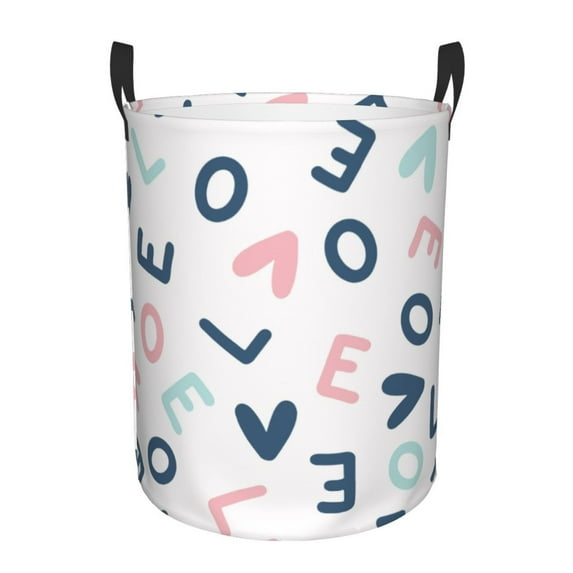 LNWH Laundry Basket, Love Letters Background Pattern Foldable Laundry Hamper With Handles Waterproof, Small
