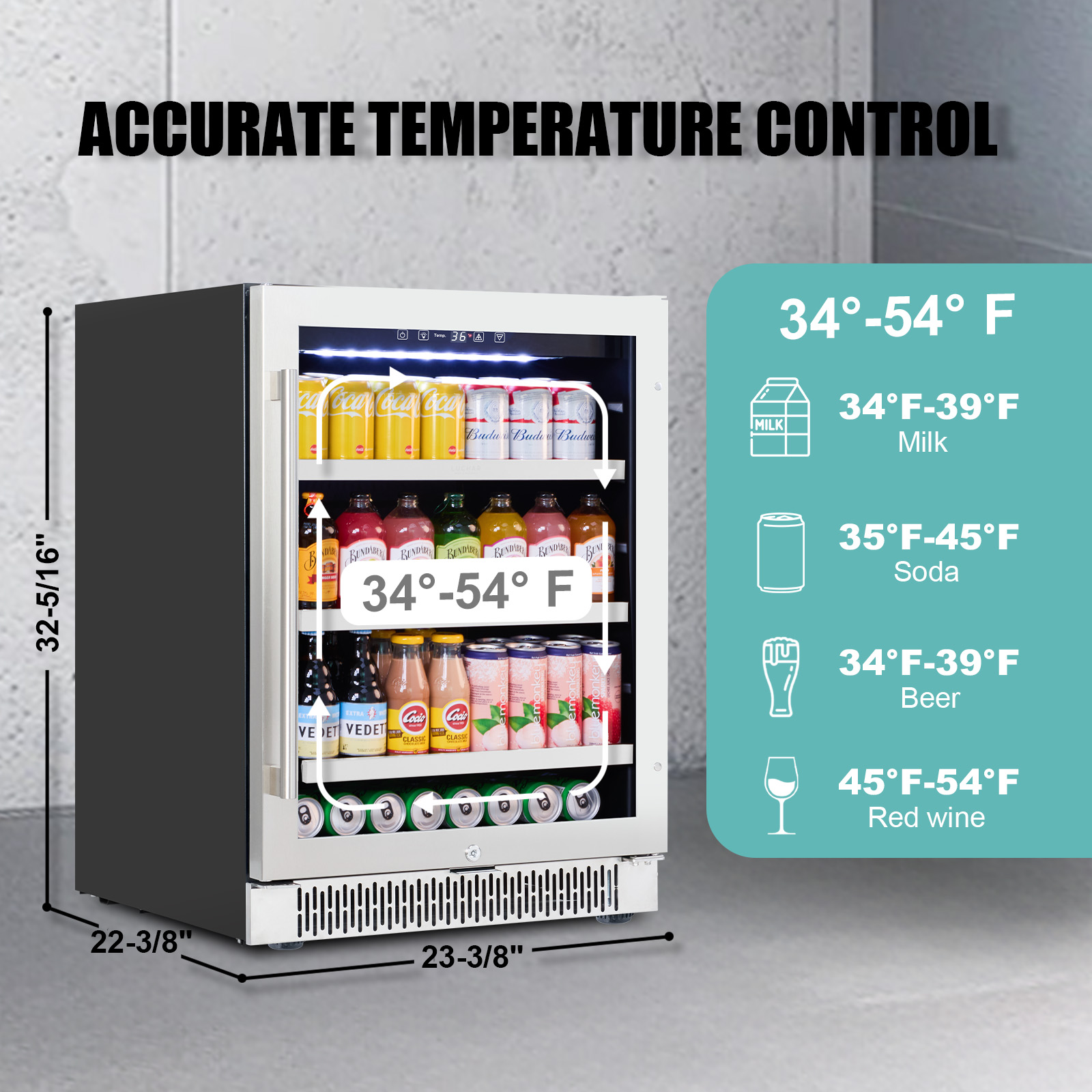 Luchar 24 Inch Beverage Refrigerator Cooler, 164 Cans Mini Fridge with Glass Door