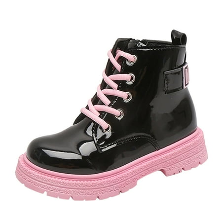 

kpoplk Toddler Boots Fashion Autumn And Winter Girls Boys Ankle Boots Thick Sole Non Slip Round Toe Lace Toddler Boots For Boys(Pink)