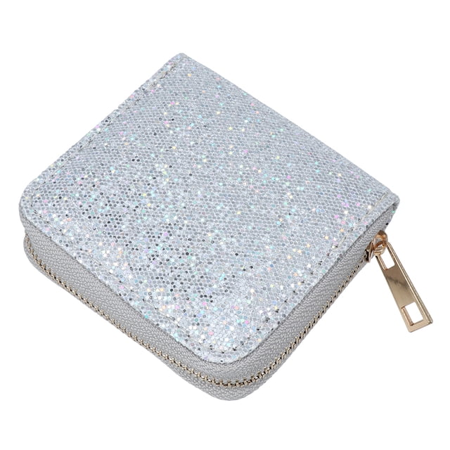 Silver Glitter Pattern Coin Purse Zippered Storage Bags Change Holder Short Purse for Girls Women