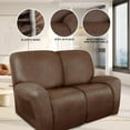 thumbnail image 5 of Loveseat Recliner Cover Leather Recliner Loveseat Covers Recliner Sofa Cover for 2 Seater Reclining Couch Spandex Fabric Washable 6 Pieces (2 Seater, 01 Brown), 5 of 13