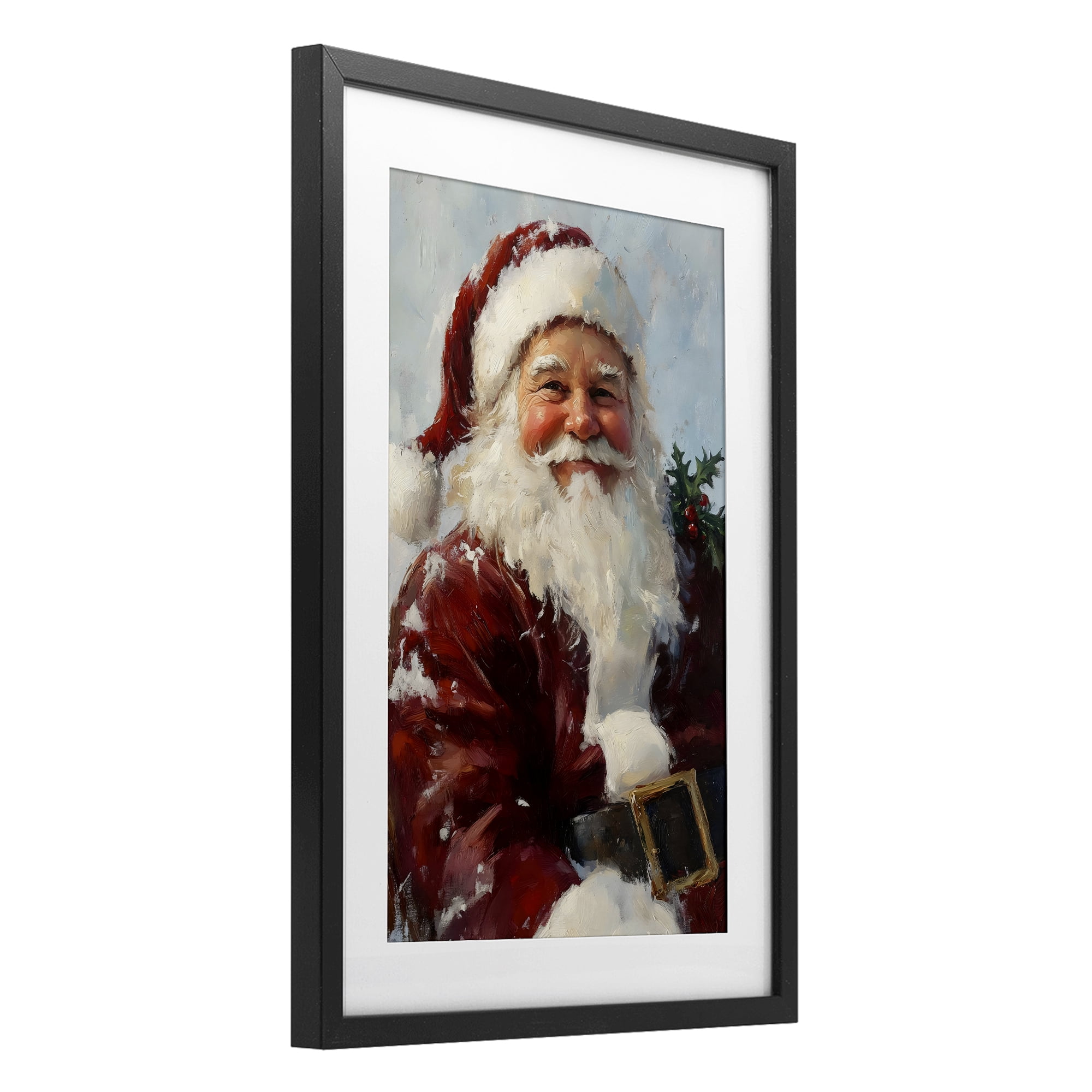 Rosy Cheeked Santa Smile Black Framed Print Under Glass, design by Petal Prints Design