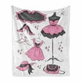 thumbnail image 1 of Heels and Dresses Soft Flannel Fleece Throw Blanket, Boutique Inspired Design Dresses Hangers Cartoon Style, Cozy Plush for Indoor and Outdoor Use, 60" x 80", Grey Baby Pink White, by Ambesonne, 1 of 6