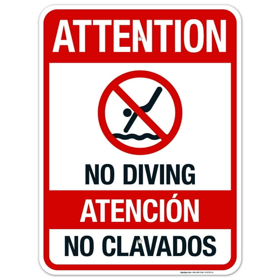 Attention No Diving Sign, Pool Sign,