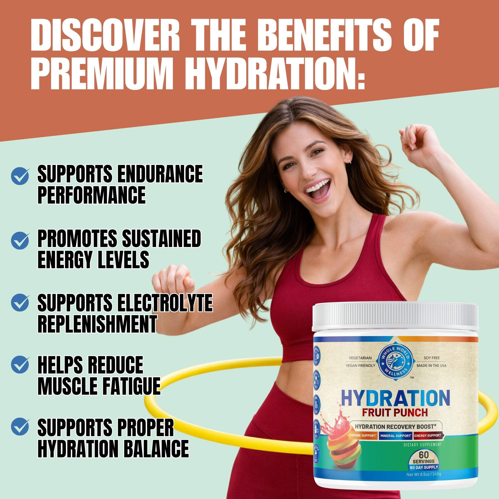 Hydration Electrolyte Powder, Fruit Punch Flavor, 60 Servings, USA Made