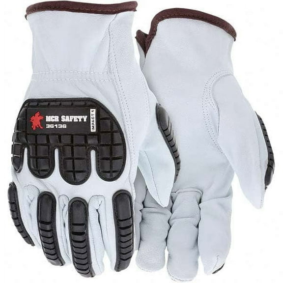 MCR Safety 36136XL Gloves: Size XL, Goatskin Brown, Padded Palm Grip