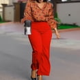 thumbnail image 3 of AURA Plus Size 2 Piece Pant Set Printed Long Sleeve Top Tie Waist Wide Leg Pants Elegant Fall Outfit, 3 of 11