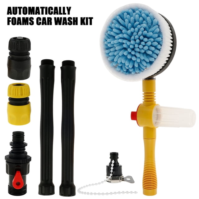 Auto Rotating Car Wash Brush 360 Spin Foam Cleaning Kit High Pressure Long Handle (red )