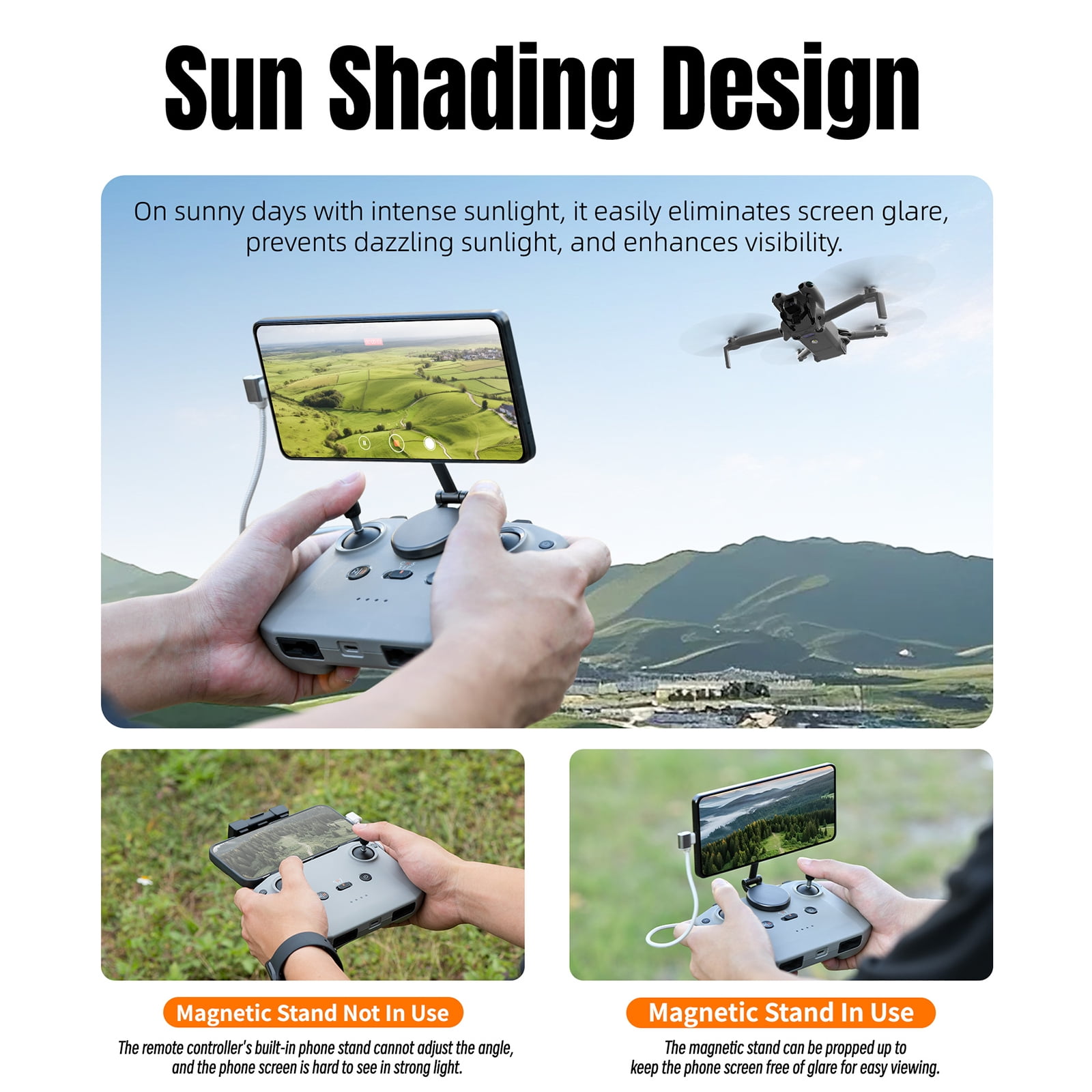 Foldable Magnetic Phone Stand for DJI RC-N1 / N2 / N3 Remote Control Adjustable Phone Holder 360° Rotation Phone Mount Adapter
