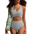 thumbnail image 5 of Women's High Waisted 2 Piece Bikini Sets Halter Swimsuits Striped Bathing Suit Summer Beach Swimwear 2026 Black 2XL, 5 of 6