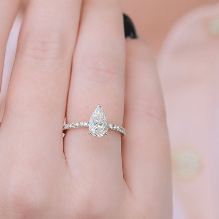 solitaire jewels 1.35 Pear Moissanite Hidden Halo Engagement Ring For Women, 10K White Gold