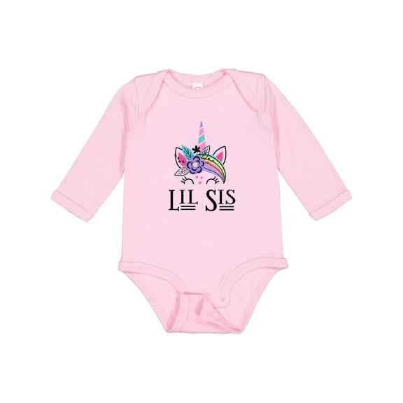 Inktastic Little Sister Unicorn Lil Sis Girls Long Sleeve Baby Bodysuit