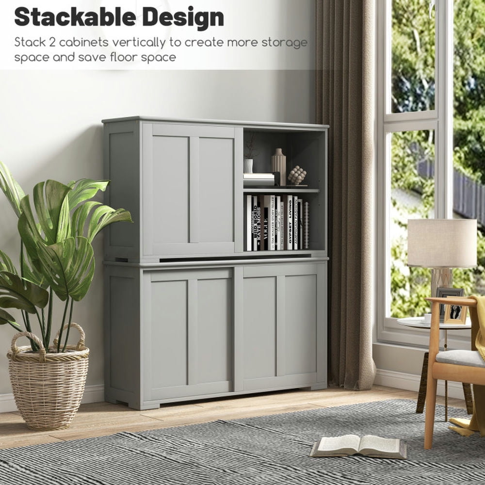 Finihen Kitchen Storage Cabinet, Buffet Sideboard, Antique Stackable Kitchen Storage Sideboard with Height Adjustable Shelf, for Dining Room, Kitchen, Living Room, Gray Finihen Kitchen Storage Cabinet, Buffet Sideboard, Antique Stackable Kitchen Storage Sideboard with Height Adjustable Shelf, for Dining Room, Kitchen, Living Room, Gray