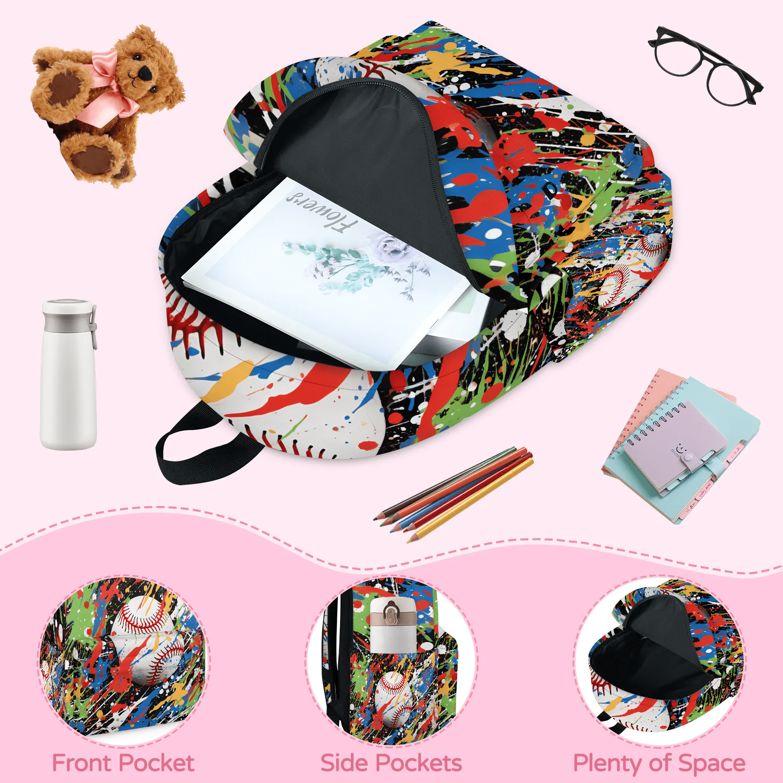 Herdesigns Graffiti Baseball Backpack for Men Women, Lightweight Laptop Backpack 16.3 Inch Softball Sports Casual Daypack for Travel Work Commuter