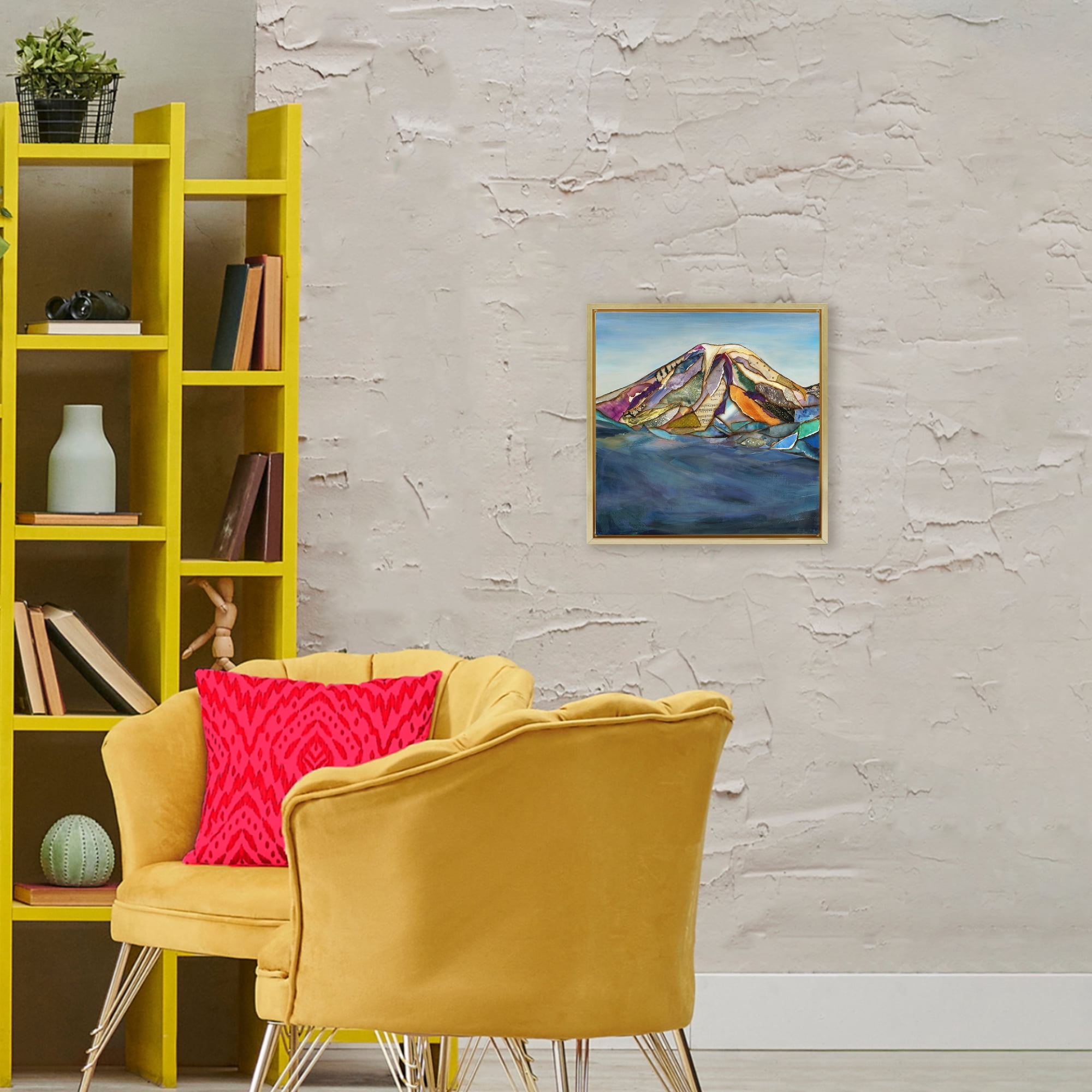 Stupell Industries Collaged Layers Mountain Gold Framed Floater Canvas Wall Art, design by Van Horne-Borcherding